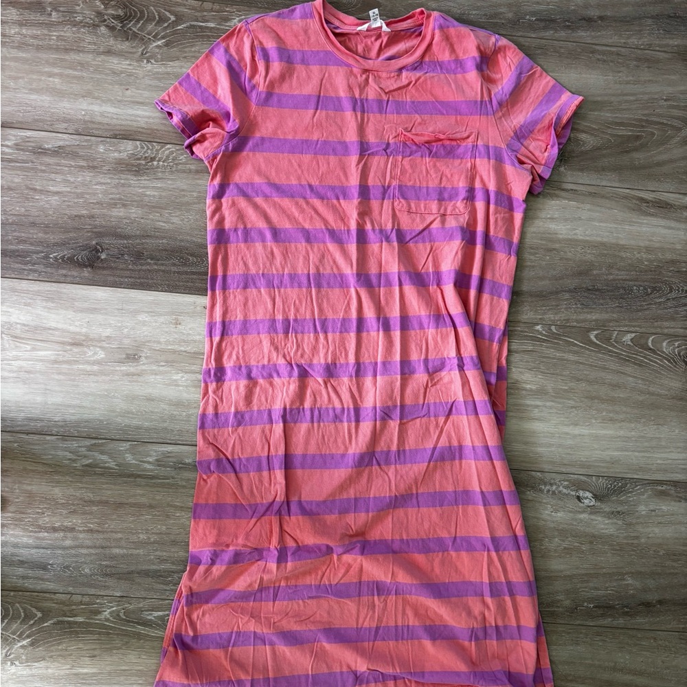 Pink and Purple Striped Midi T-Shirt Dress